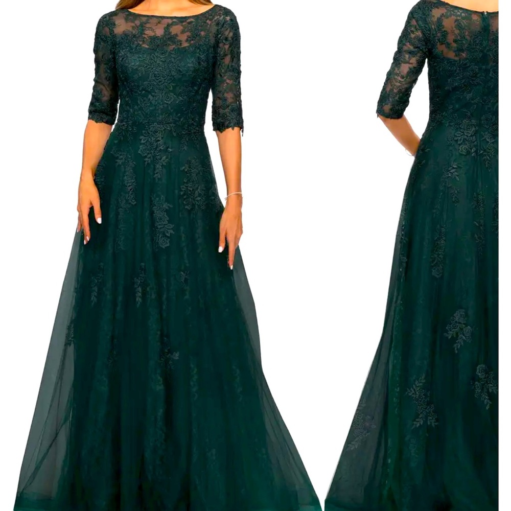 Mother of the Bride Emerald La Femme Floral Lace and Tulle Long Gown Nordstrom